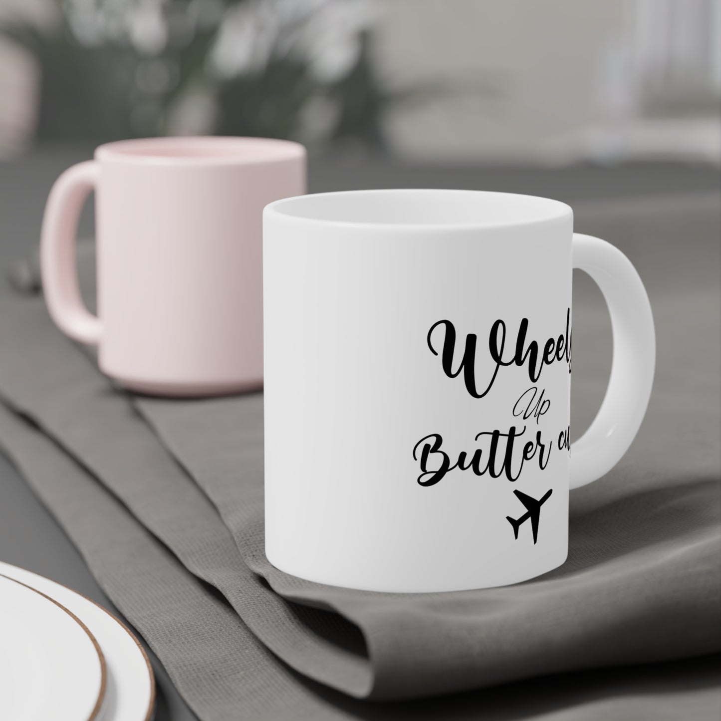 Wheels up butter cup mug