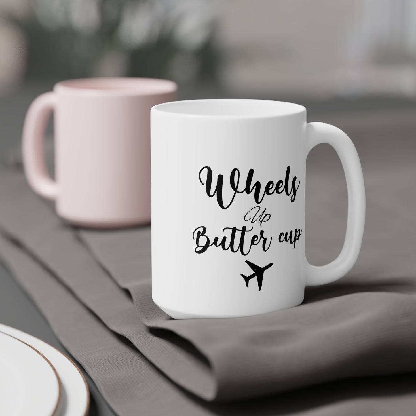 Wheels up butter cup mug